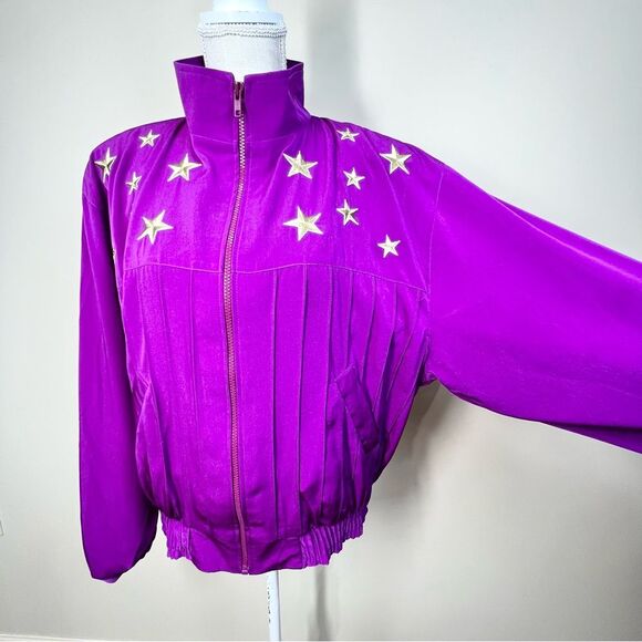 VTG Star Embroidered Zipper Front Sporty Jacket Large - Picture 5 of 10